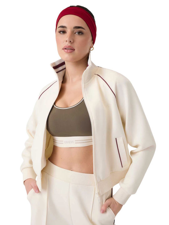 Guess Athleisure W Γυναικεία Ζακέτα Φούτερ Cream