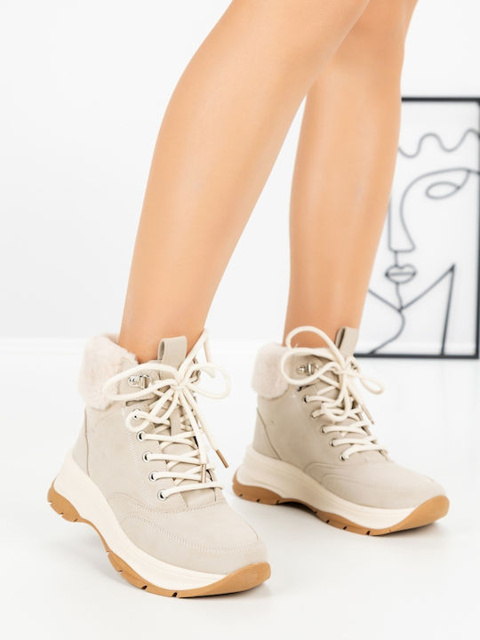 Γυναικεία Flatforms Μποτάκια Μπεζ