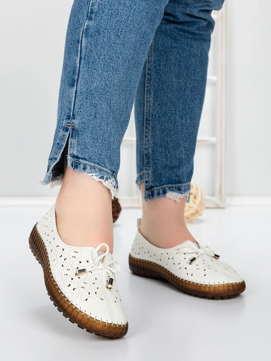 Δερμάτινα Γυναικεία Oxfords σε Λευκό Χρώμα
