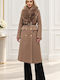 Wool Women's Coat Brown with Fur Details