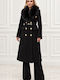 Wool Women's Coat Black with Fur Details