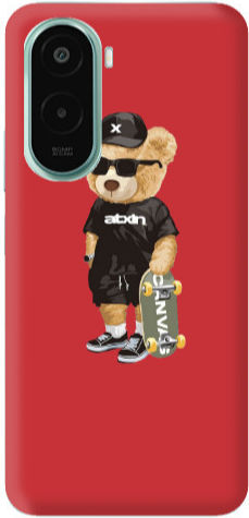 Xiaomi Poco M7 Silikon-TPU-Hülle mit Bär und Brille in Rot
