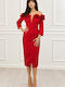 Midi Evening Dress with Tulle Red