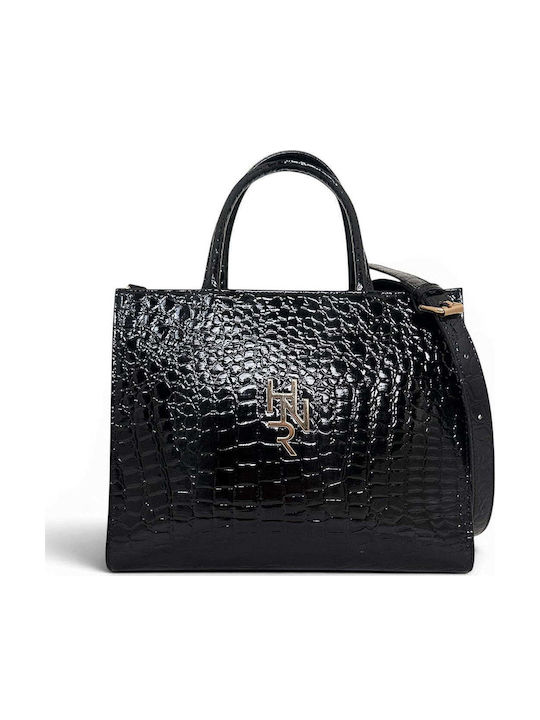 Γυναικεία Τσάντα Ώμου Tote Strict Croco Glos Μαύρο
