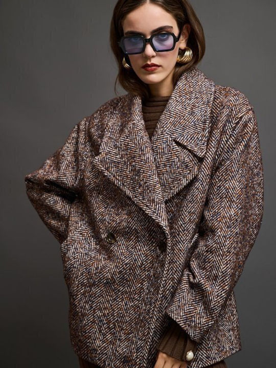 Damenmantel Braun Oversized mit Knöpfen