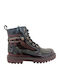 Kids Patent Leather Military Boots with Zipper Black