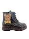 Kids Patent Leather Military Boots with Zipper Black