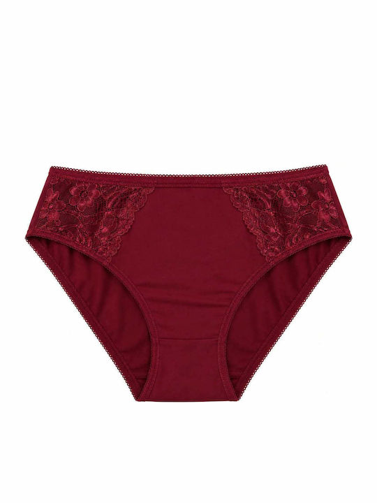 Bordeauxfarbener Damen-Slip aus Baumwolle mit Spitze