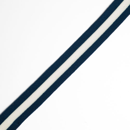 Dunkelblaues Strickband mit cremefarbener Mitte 2,5 cm pro Meter