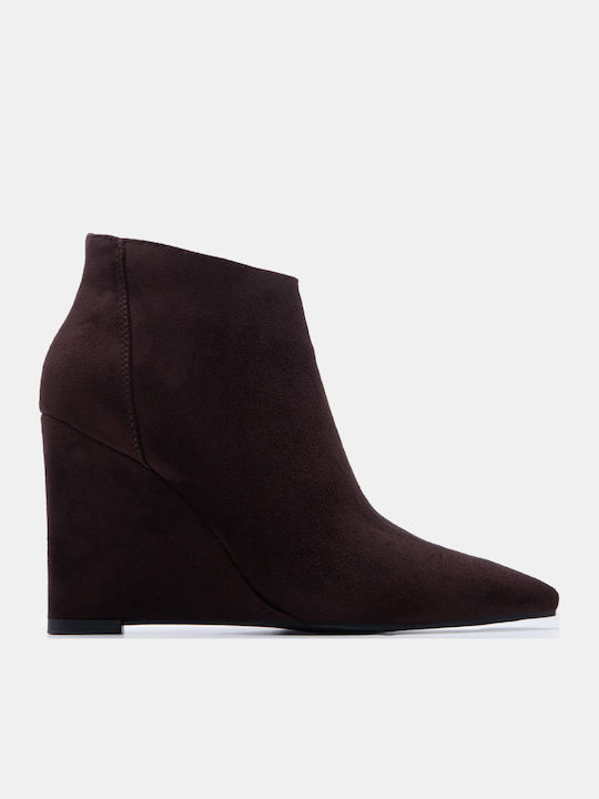 Suede Women's Ankle Boots with Platform Dark Brown