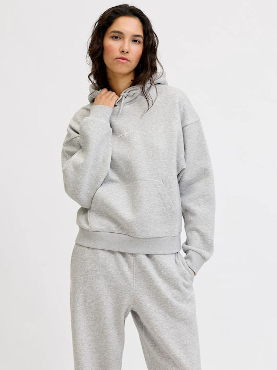 Jack & Jones Дамски Суитшърт с Качулка Светлосив