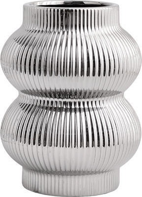 Marhome Decorative Ceramic Vase with Radiating Curves Silver 13.5x13.5xH17.5cm