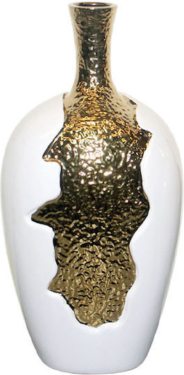 Marhome Decorative Curved Ceramic Vase, Broken Shell Gold 15x13xH35cm