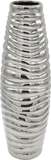 Marhome Decorative Ceramic Wavy Ribbed Silver Vase 14x14xH43.5cm