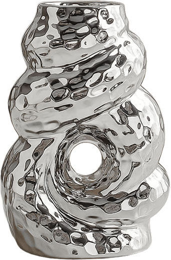 Marhome Decorative Ceramic Vase with Braided Design and Hole, Hammered Effect, Silver 17x10xH25.5cm