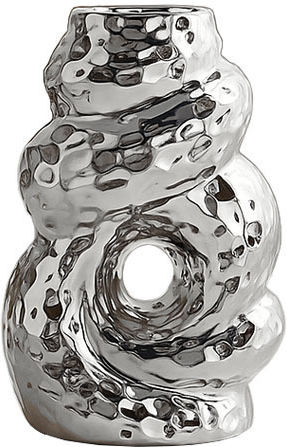 Marhome Decorative Ceramic Vase Braid with Hole Hammered Effect Silver 14x8xH20.5cm