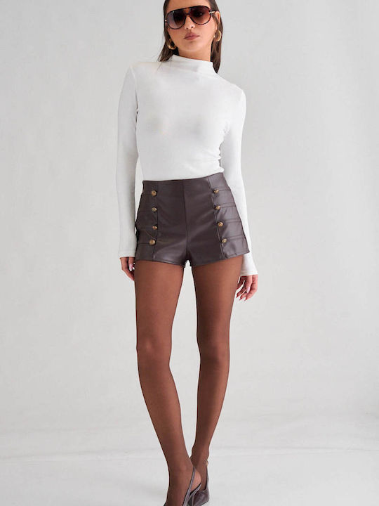 Women's Dark Brown Leather Shorts