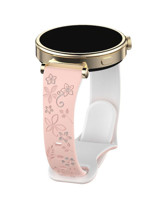 Силиконова Каишка Concave Flower Двуцветна Garmin Venu 2 Plus Розова Бяла