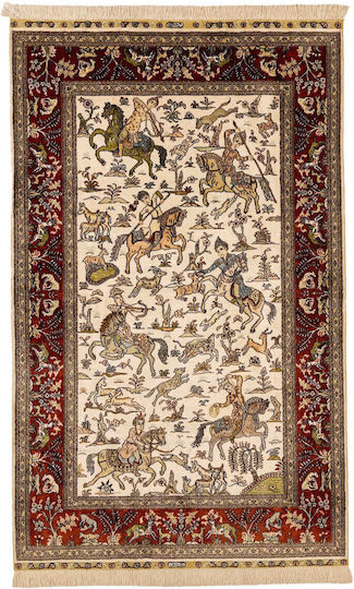 Handmade Rectangular Silk Beige Rug 94x152cm