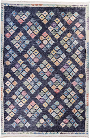 Boho 120x180 cm Handgefertigter Rutschfester Blauer Teppich
