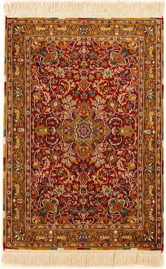 Handmade Rectangular Silk Red Rug 64x93cm