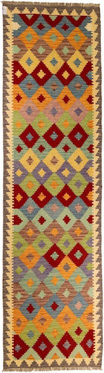 Kilim Handgefertigter Teppich Läufer Mehrfarbig 82x305 cm