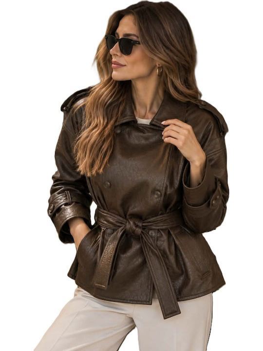 Braune Damen-Lederjacke für den Winter