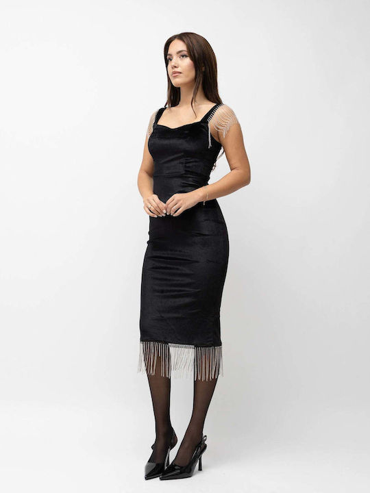 Midi Abendkleid Samt Schwarz