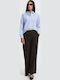Women's Fabric Trousers with Elastic Brown