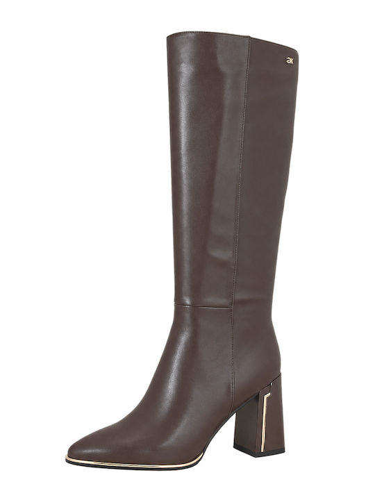 Bella Bella Leather Women's High Heel Boots Brown