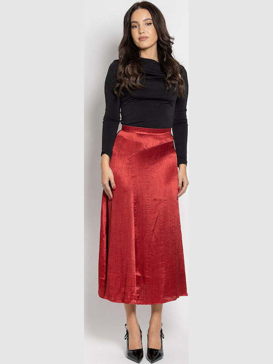 Fashioncore Satin Midi Burgundy Skirt