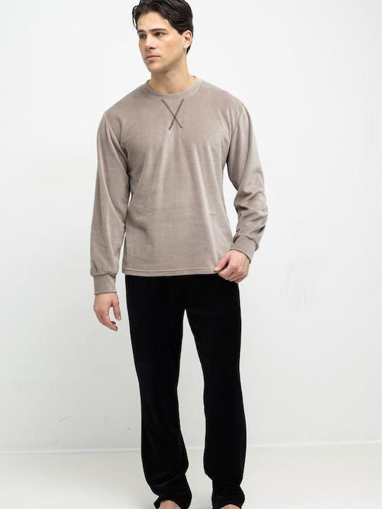 Odyssey Winterlicher Herrenpyjama aus Baumwolle Braun
