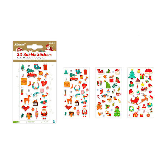 Alsuomi Χριστουγεννιάτικα 3d Bubble Stickers 3 Σχέδια – 1 Τμχ