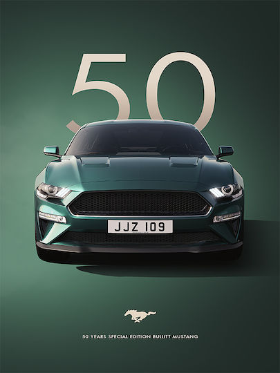 Poster 50 Years Mustang Car Cr001 50cm X 70cm Premium Black Wooden Frame-62978pd133148f55323
