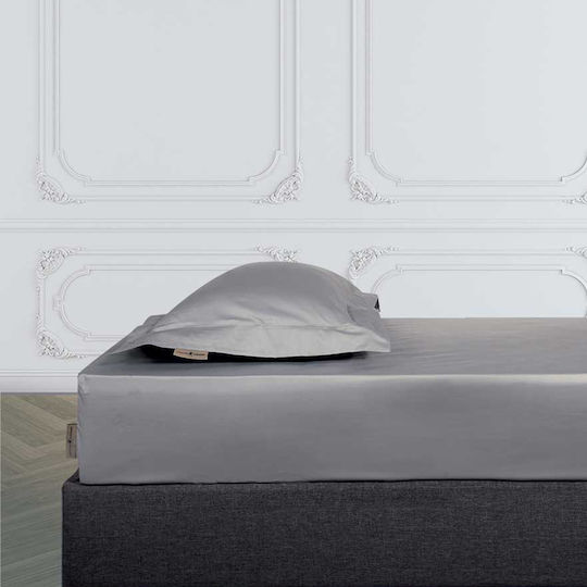 24home.gr Чаршаф King Size С Ластик 180x200+35см Светлосив