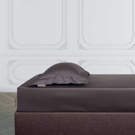 24home.gr Чаршаф King Size с ластик 180x200+35 см Тъмносив