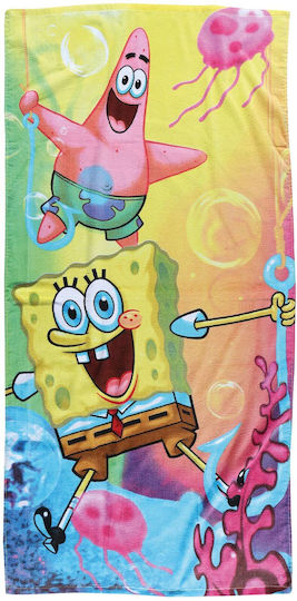 Памучна плажна кърпа 70x140 см Spongebob 5867 Светлосиня-Жълта-Розова Disney