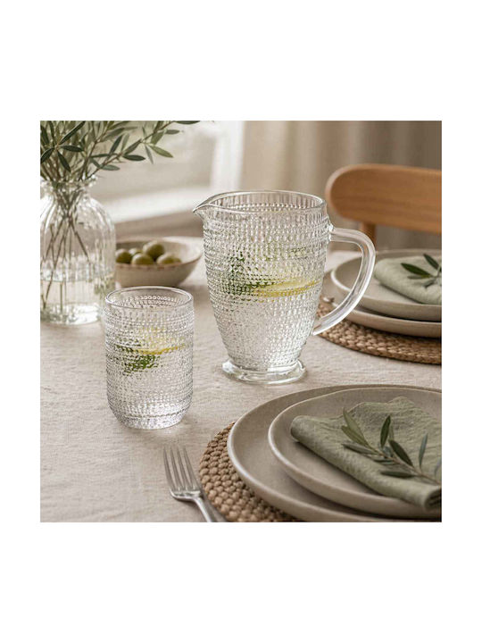Cryspo Trio Rando Clear Serving Jug with Glasses Glass 1200ml 7pcs