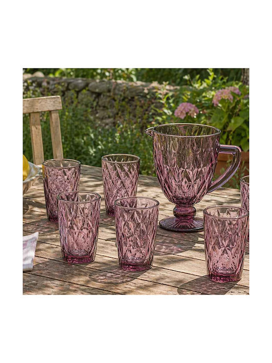 Cryspo Trio Kare Purple Serving Jug with Glasses Glass 1200ml 7pcs