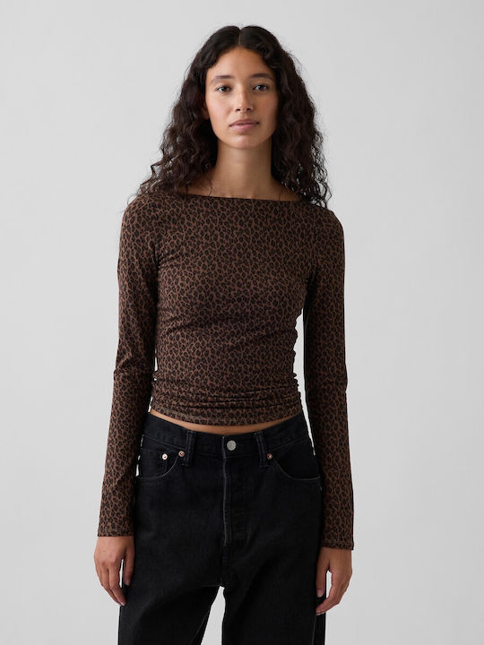 GAP Women's Cotton Crop Top Animal Print Brown ...