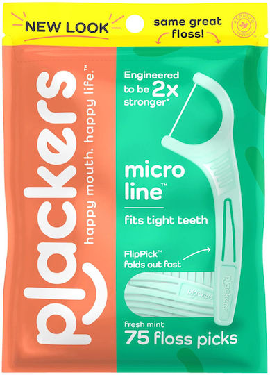 Plackers Micro Line Κερωμένο Οδοντικό Νήμα με Λαβή σε Μπεζ χρώμα 75τμχ