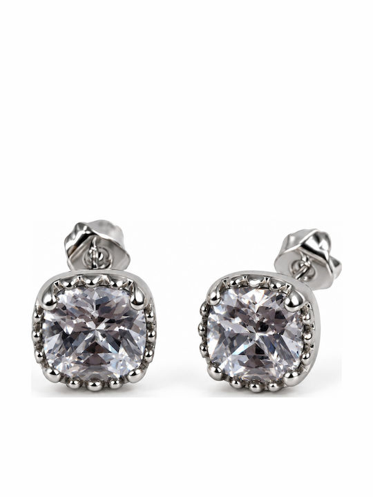 Women's Steel Stud Earrings with Square Clear Stone – Silver