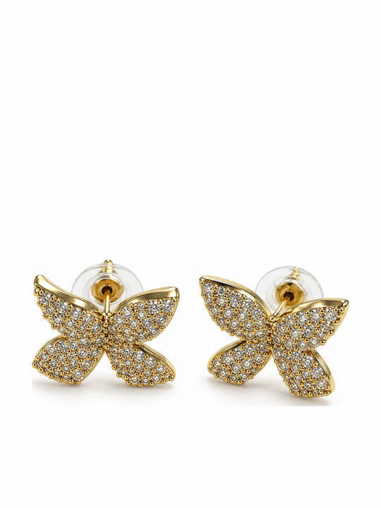 Women's Stud Butterfly Earrings Steel Stones – Gold Tone