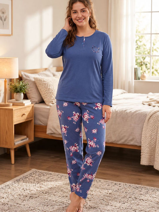 Asel Winter-Damenpyjama-Set Blau-Royalblau