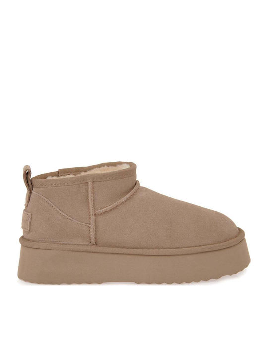 Wildleder Damen Stiefeletten Beige Veloursleder
