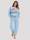 Apple Boxer Winter Women's Cotton Pyjama Set Blue