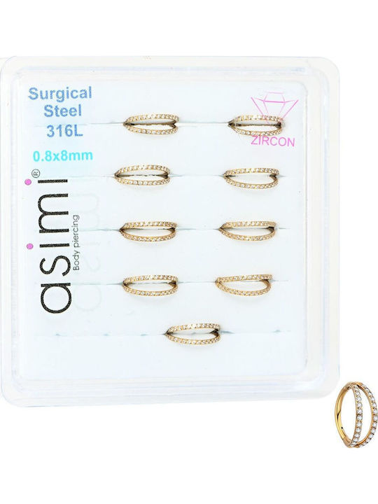 Asimi Gold-Plated Double Nose Hoop Clicker Zircon 0.8x8 Mm Surgical Steel 316L 1 Pc Gold-Plated