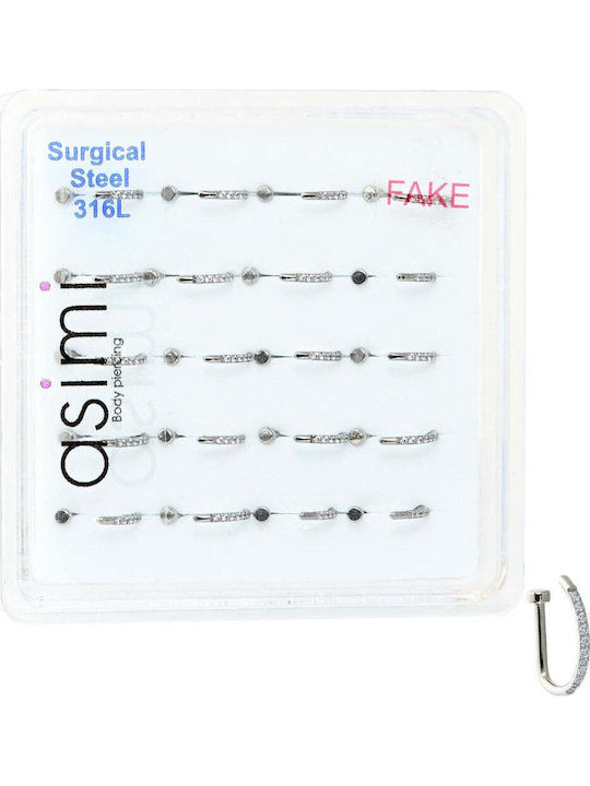 Asimi Fake Nose Piercing Zircon Surgical Steel 316L 1 Pc Silver