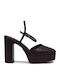 Leather Pointed Toe Platform Pumps with Strap & Chunky High Heel Burgundy