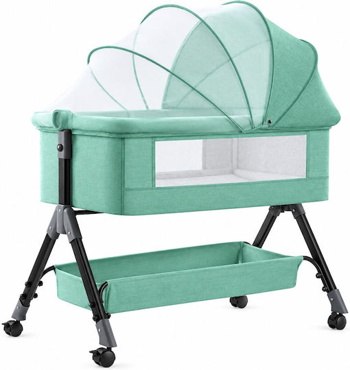 Cradle-Playpen with Mattress, Side Opening and Green Wheels